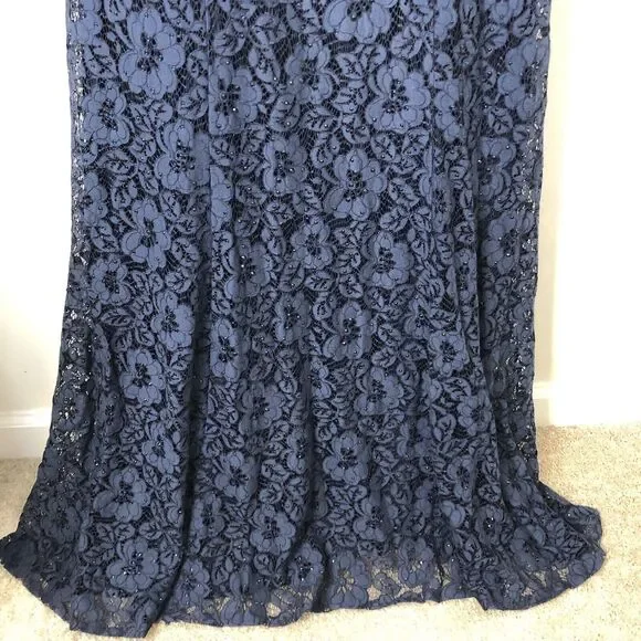Abby Paris NWT Navy Stretch Lace Sparkle Lucci Sleeveless Formal Prom Gown 14 - Picture 7 of 16